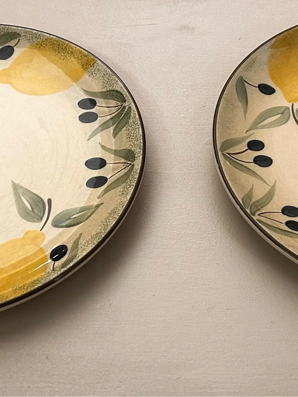 Pier 1 Katerini Hand-Painted Earthenware Plate - Yellow & Green Motif 2 plates